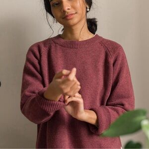 Olive Clothing, Unbalanced Crew Neck Knit, Wine Melange M/L